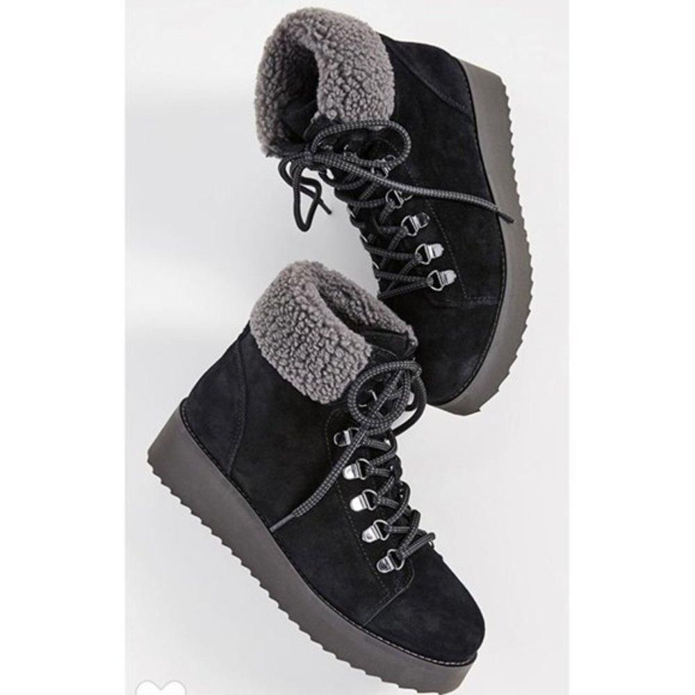NWOT Sam Edelman Franc Faux Shearling Trim Booties Black size 9